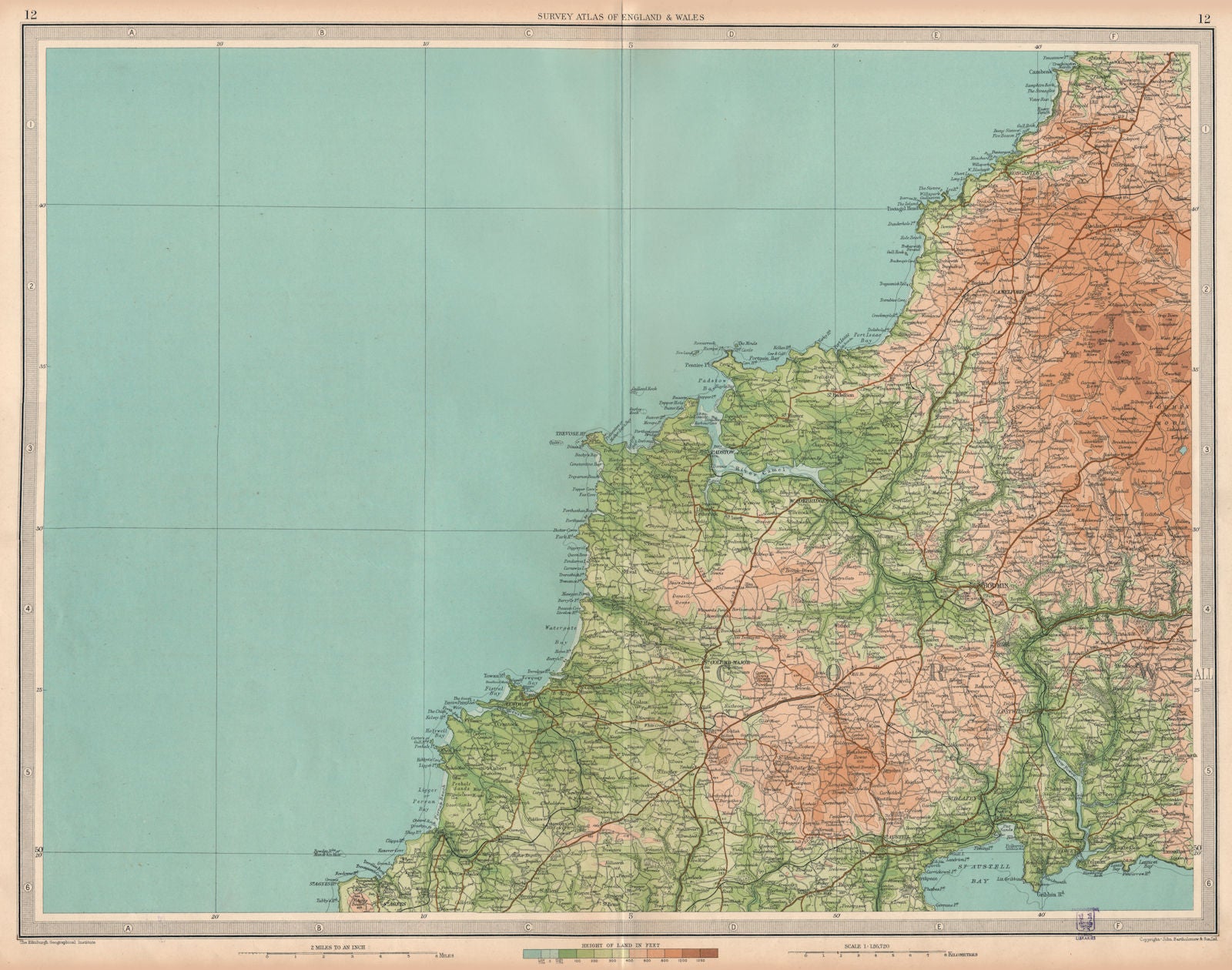 CORNWALL. Newquay Bodmin Moor Fowey Padstow St Austell. LARGE 1939 old map